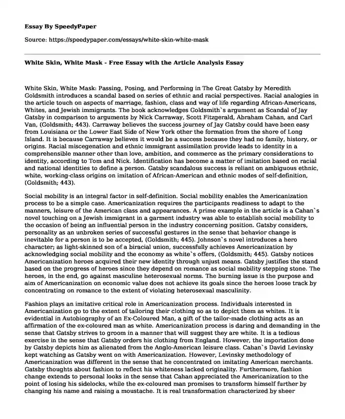 White Skin, White Mask - Free Essay with the Article Analysis