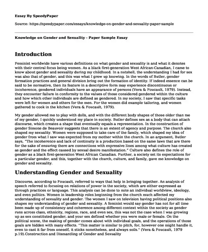 Knowledge on Gender and Sexuality - Paper Sample