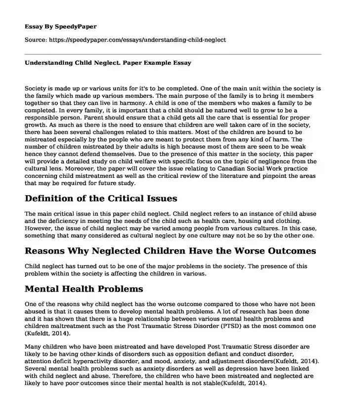 Understanding Child Neglect. Paper Example