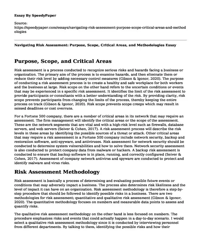 Navigating Risk Assessment: Purpose, Scope, Critical Areas, and Methodologies