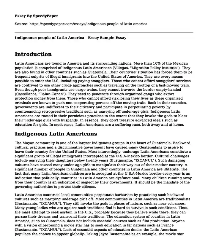 Indigenous people of Latin America - Essay Sample