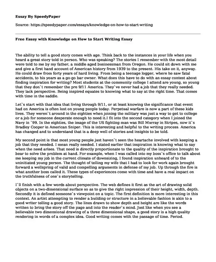 Free Essay with Knowledge on How to Start Writing