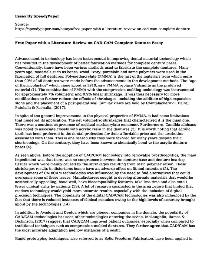 Free Paper with a Literature Review on CAD-CAM Complete Denture