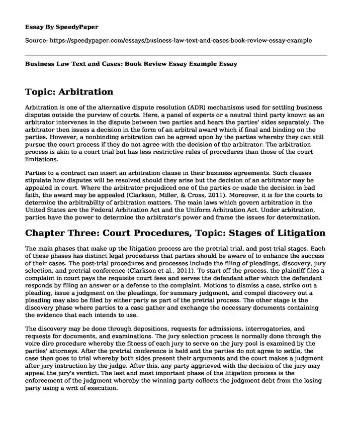 Business Law Text and Cases: Book Review Essay Example