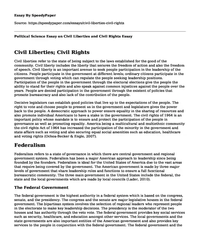 Political Science Essay on Civil Liberties and Civil Rights
