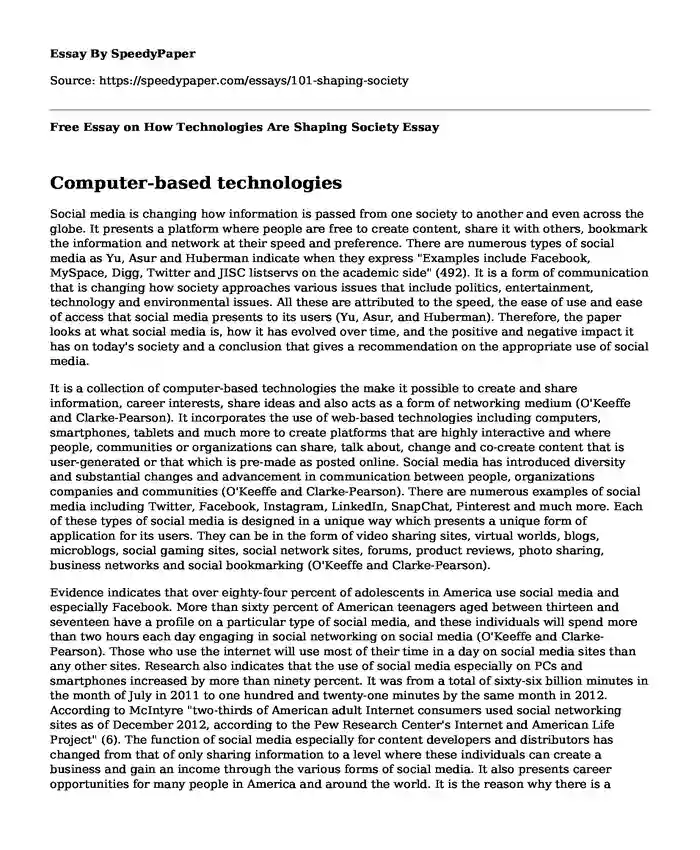 Free Essay on How Technologies Are Shaping Society