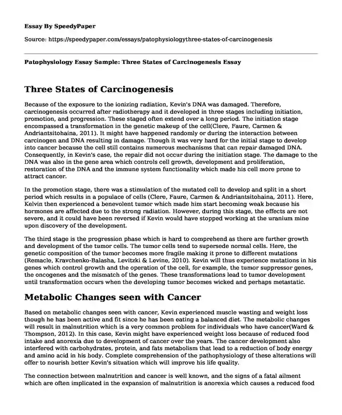 Patophysiology Essay Sample: Three States of Carcinogenesis