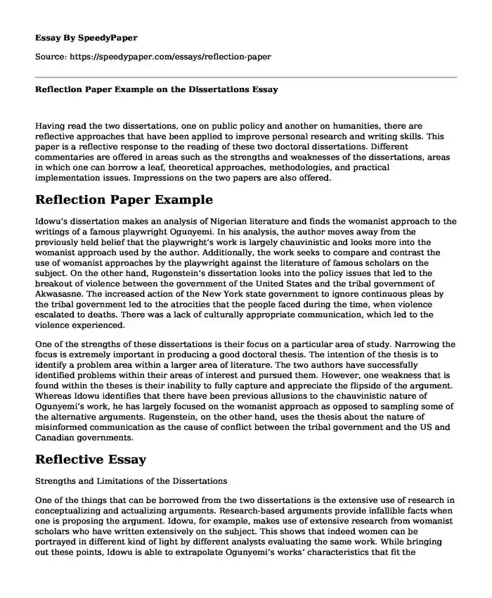 Reflection Paper Example on the Dissertations