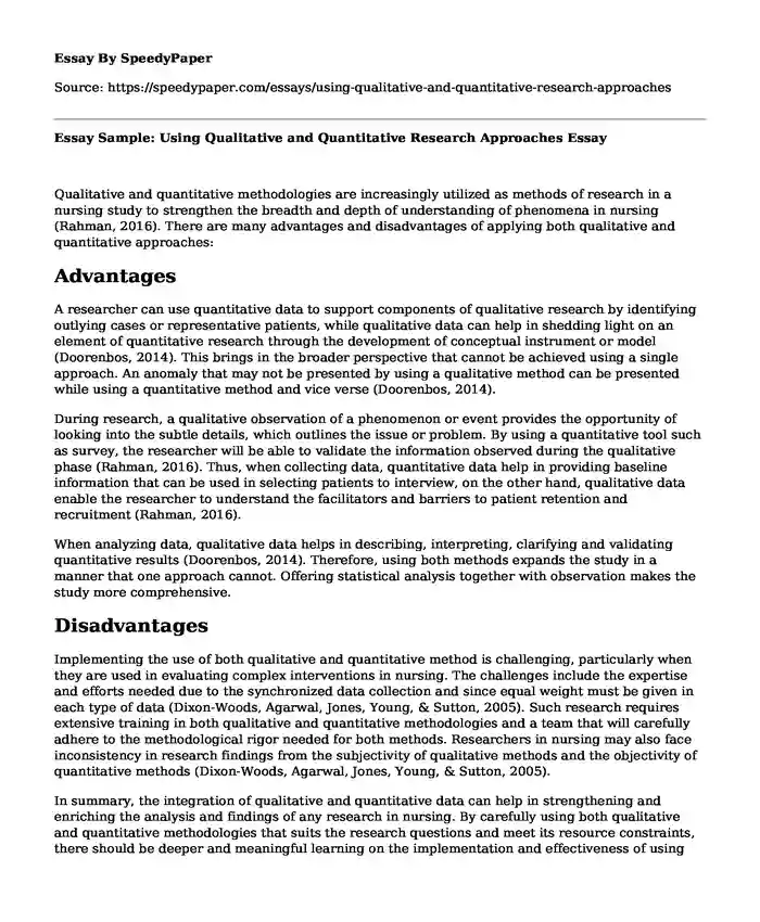 Essay Sample: Using Qualitative and Quantitative Research Approaches