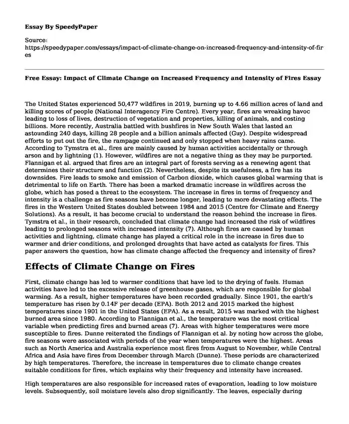 Free Essay: Impact of Climate Change on Increased Frequency and Intensity of Fires