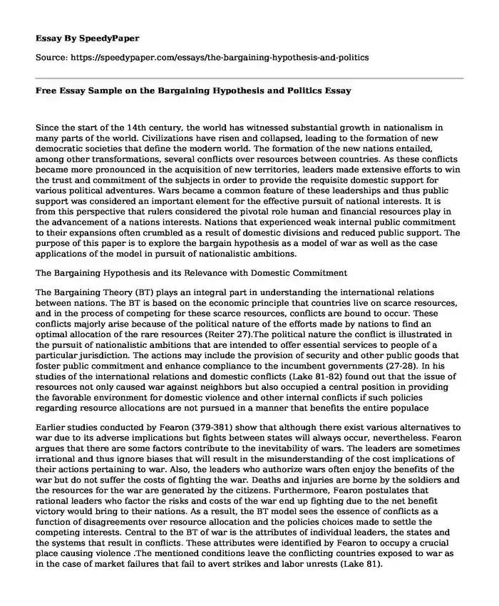 Free Essay Sample on the Bargaining Hypothesis and Politics