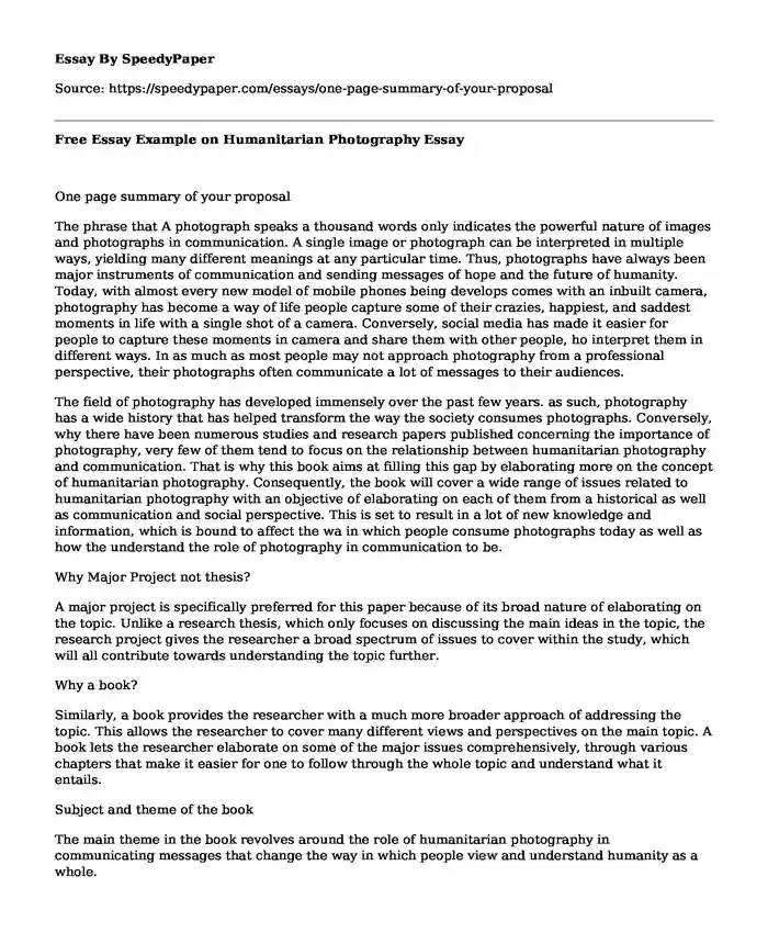Free Essay Example on Humanitarian Photography
