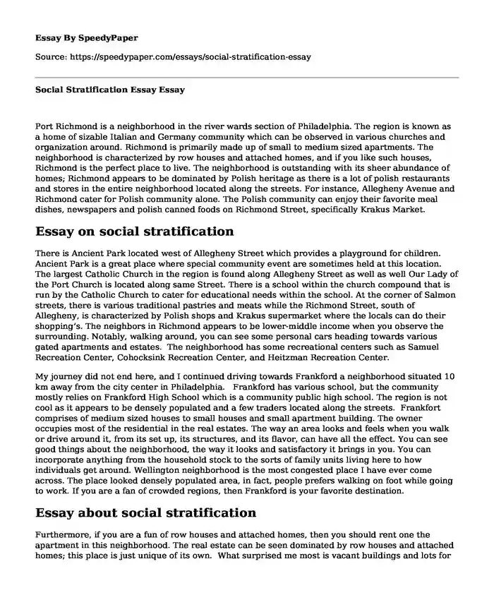 Social Stratification Essay