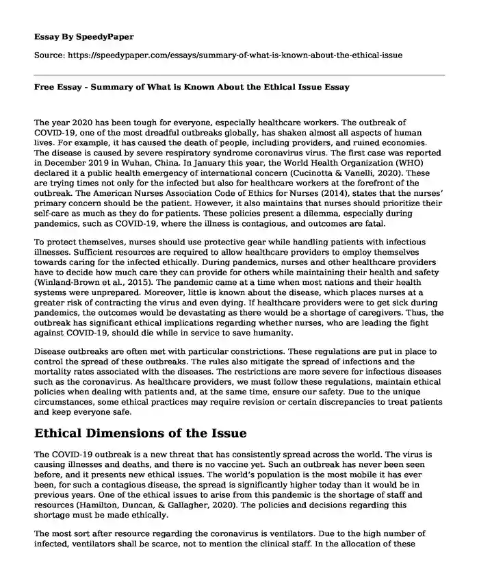 Free Essay - Summary of What is Known About the Ethical Issue