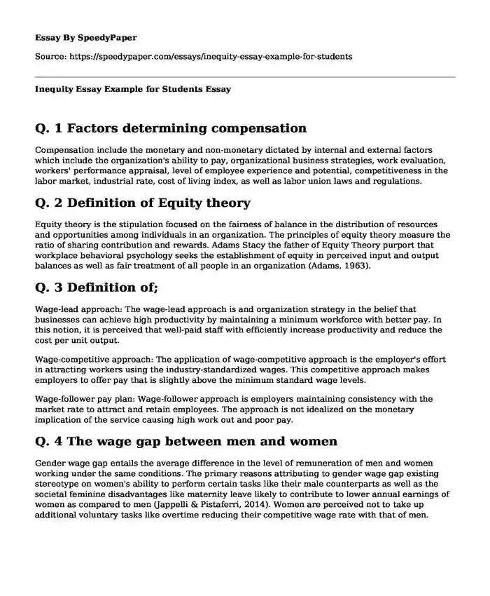 Inequity Essay Example for Students