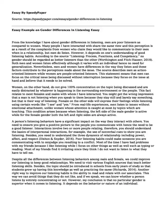 Essay Example on Gender Differences in Listening