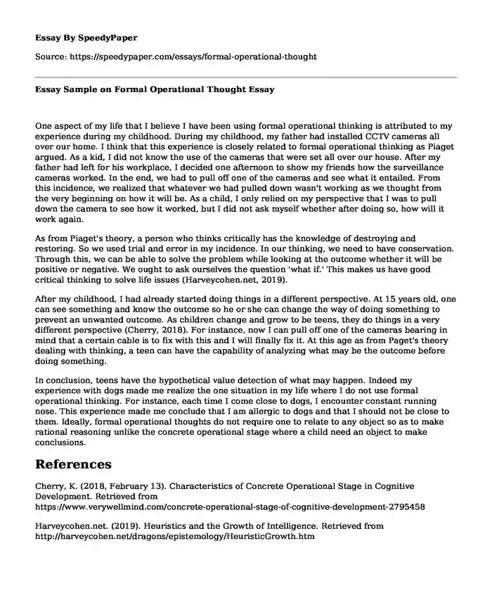 Example of formal operational hotsell stage of cognitive development