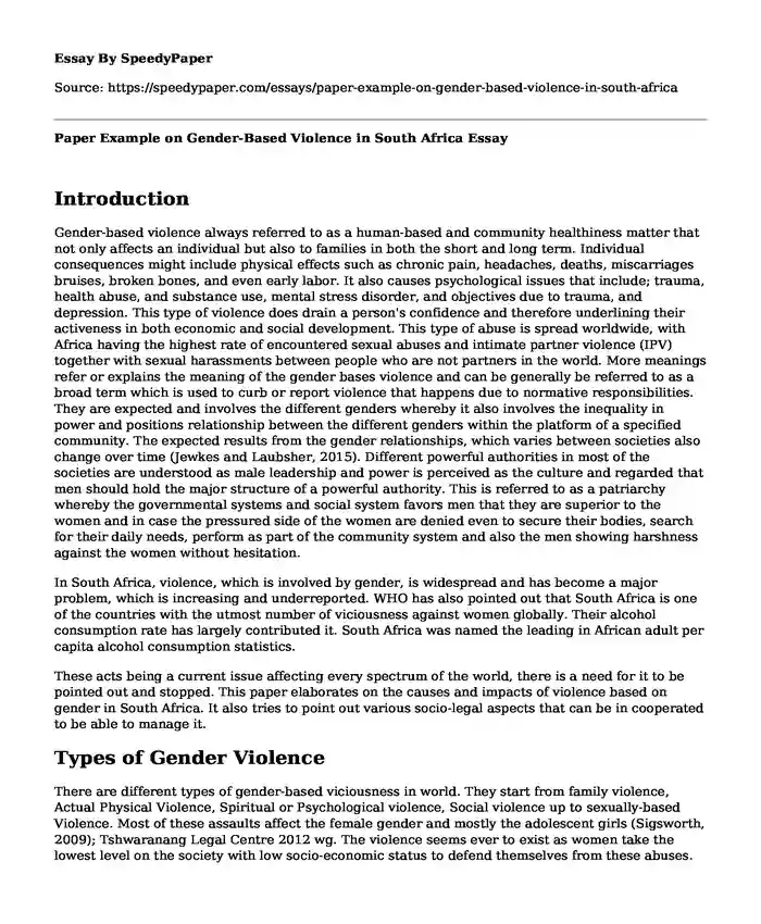 Paper Example on Gender-Based Violence in South Africa