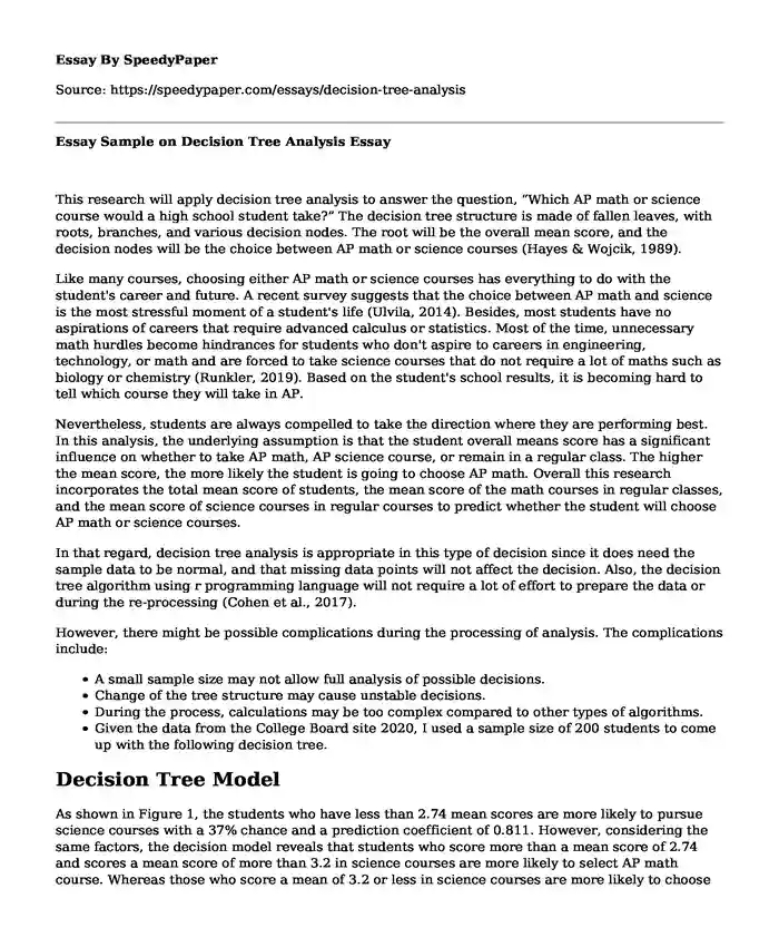 Essay Sample on Decision Tree Analysis