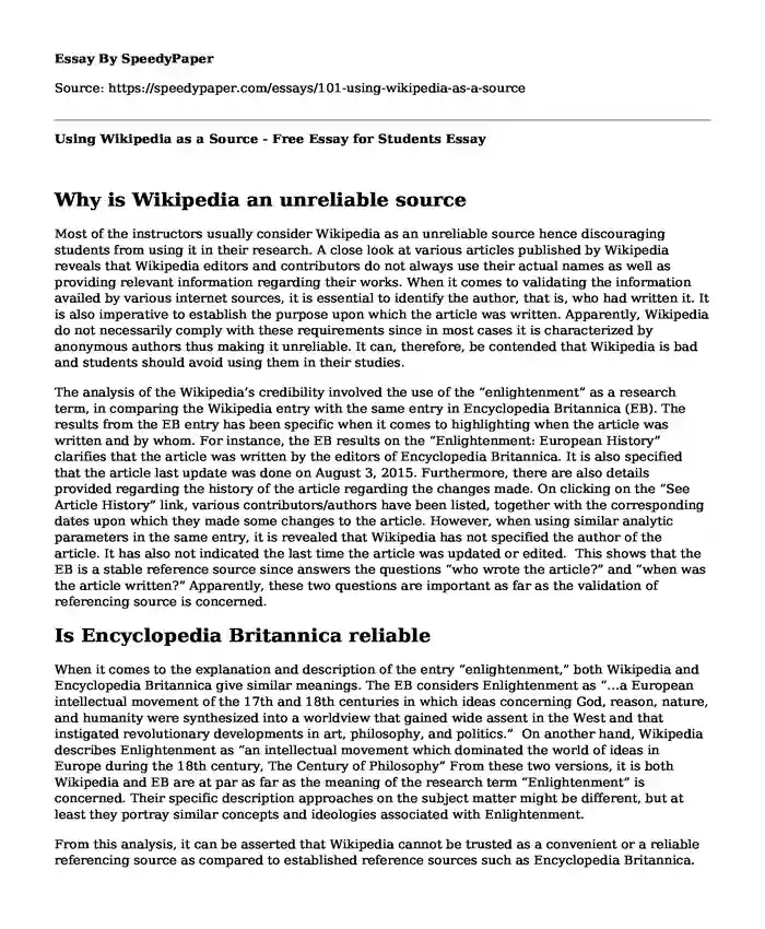 Using Wikipedia as a Source - Free Essay for Students