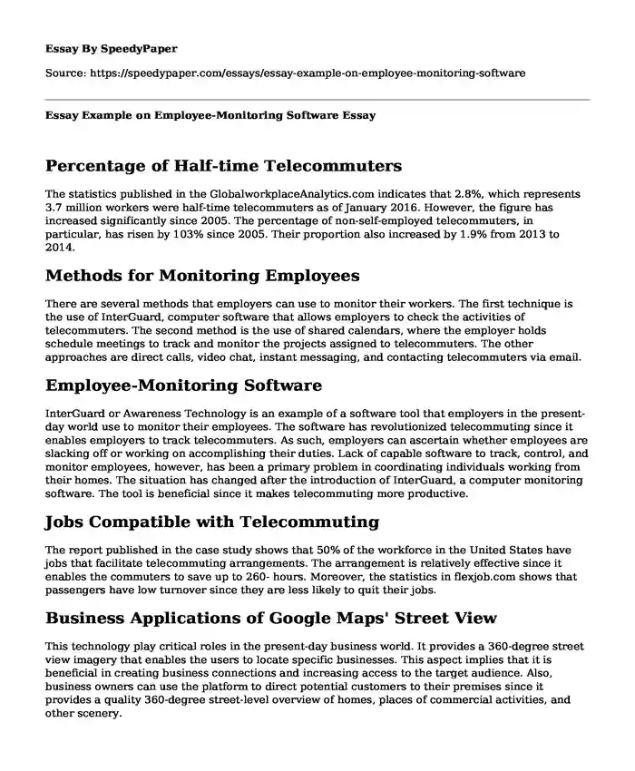 Essay Example on Employee-Monitoring Software