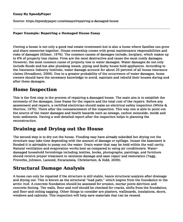 Paper Example: Repairing a Damaged House