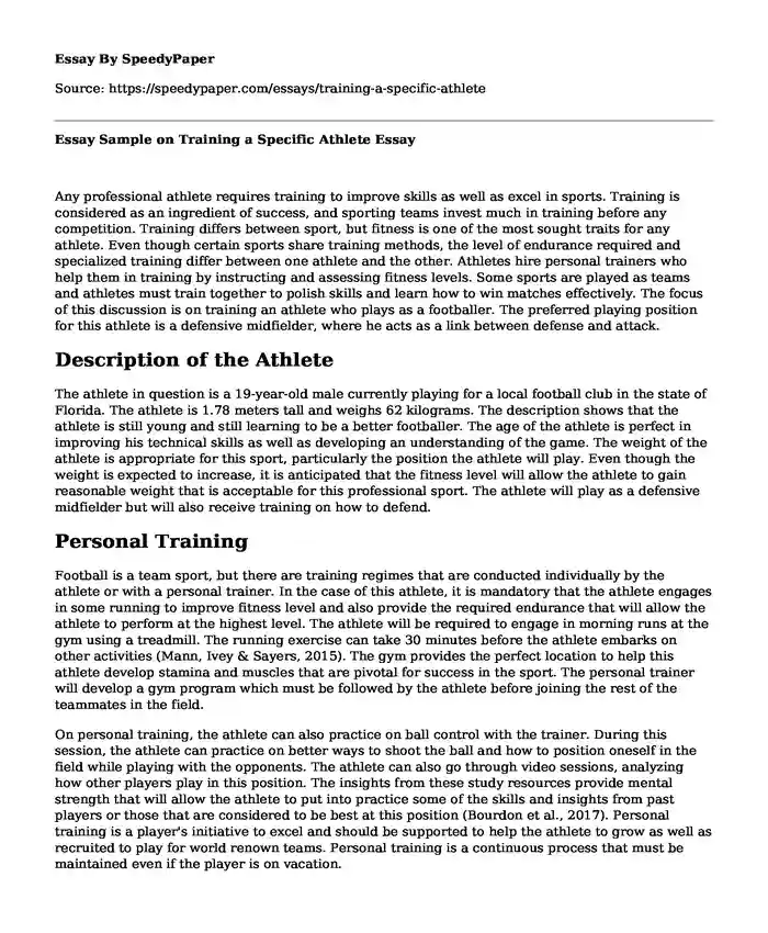 Essay Sample on Training a Specific Athlete