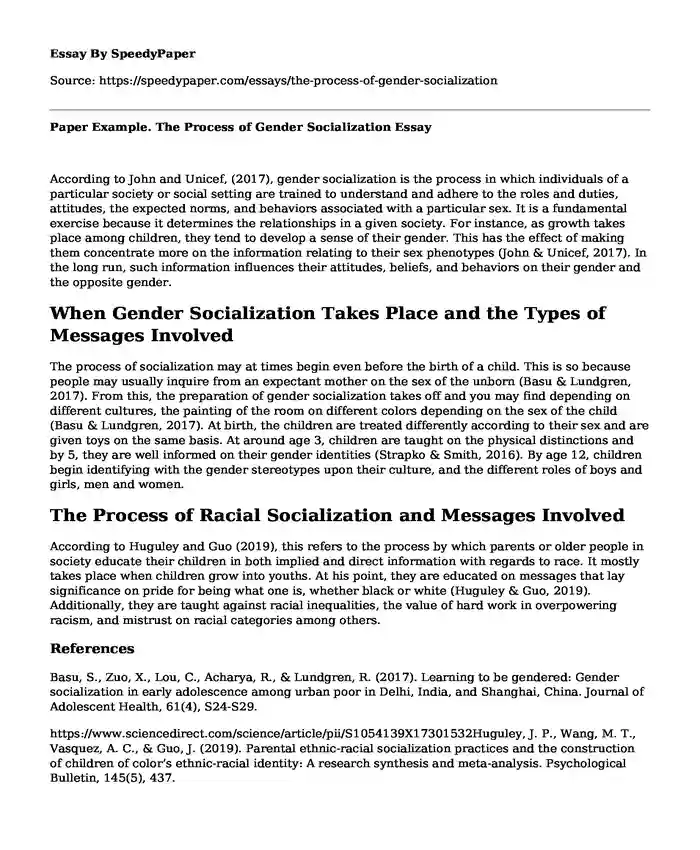 Paper Example. The Process of Gender Socialization