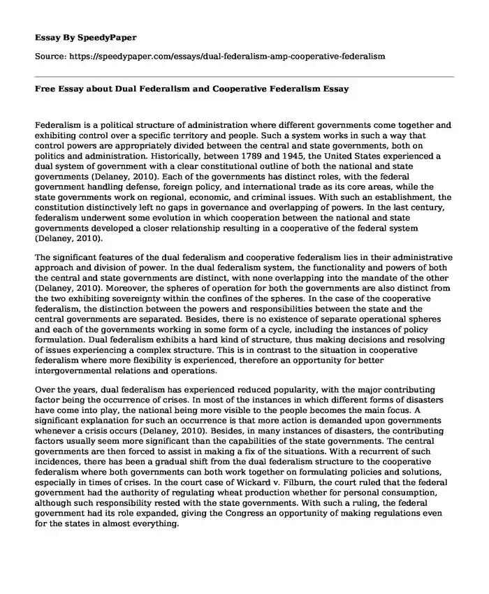 Free Essay about Dual Federalism and Cooperative Federalism