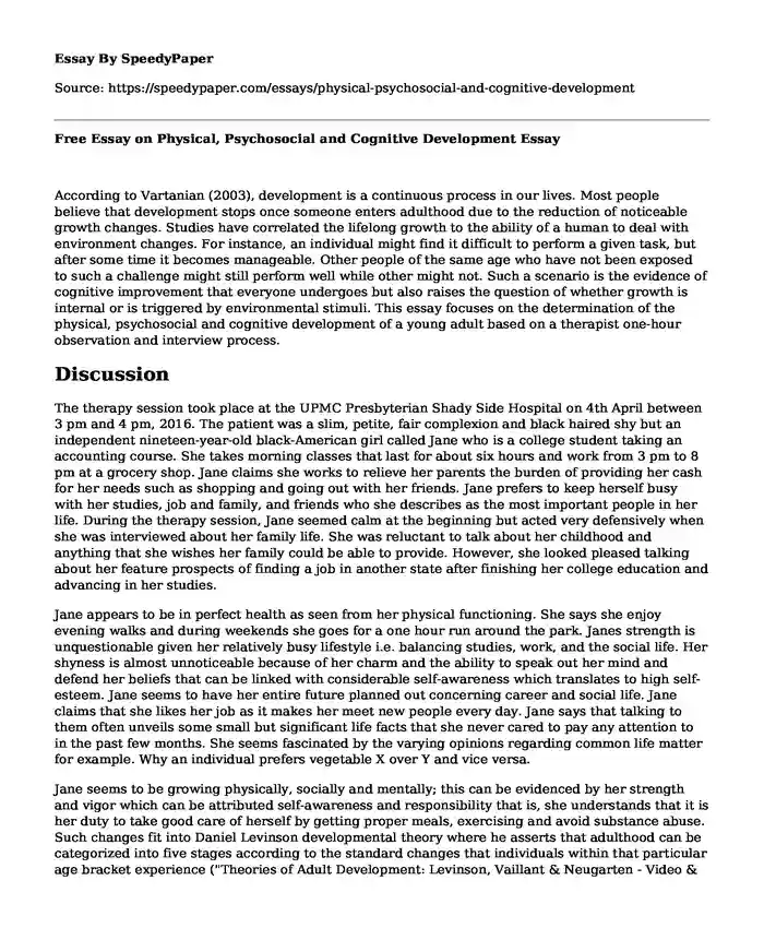 Free Essay on Physical, Psychosocial and Cognitive Development