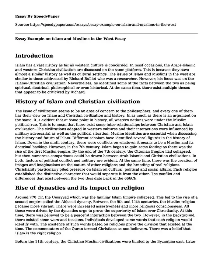 Essay Example on Islam and Muslims in the West