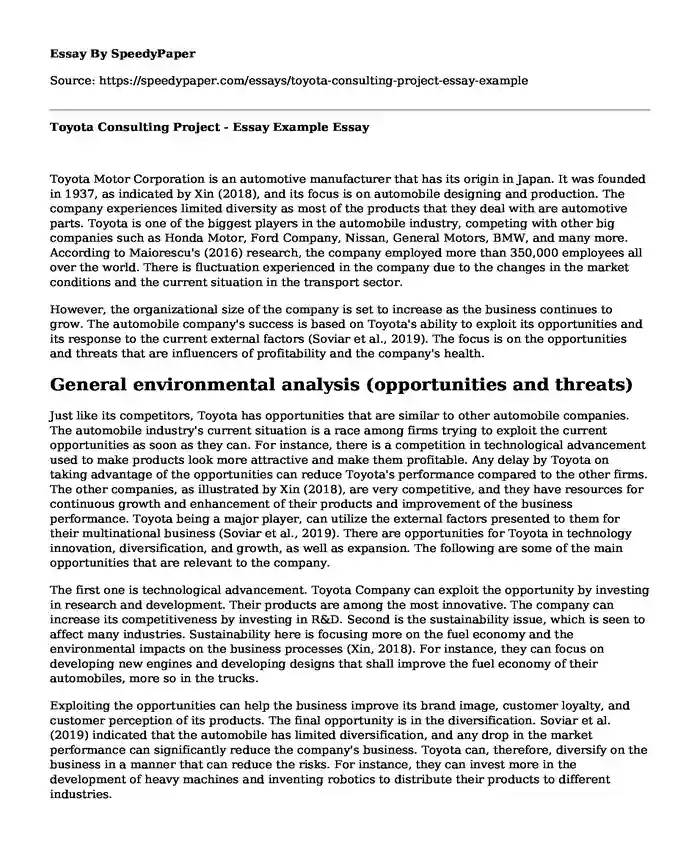 Toyota Consulting Project - Essay Example