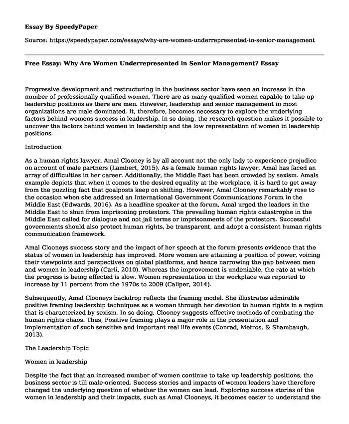 Free Essay: Why Are Women Underrepresented in Senior Management?