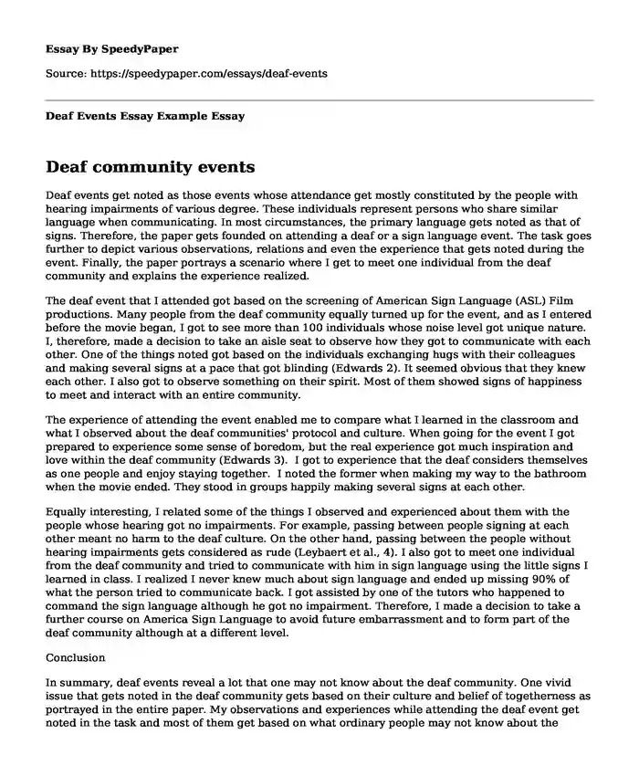  Deaf Events Essay Example SpeedyPaper