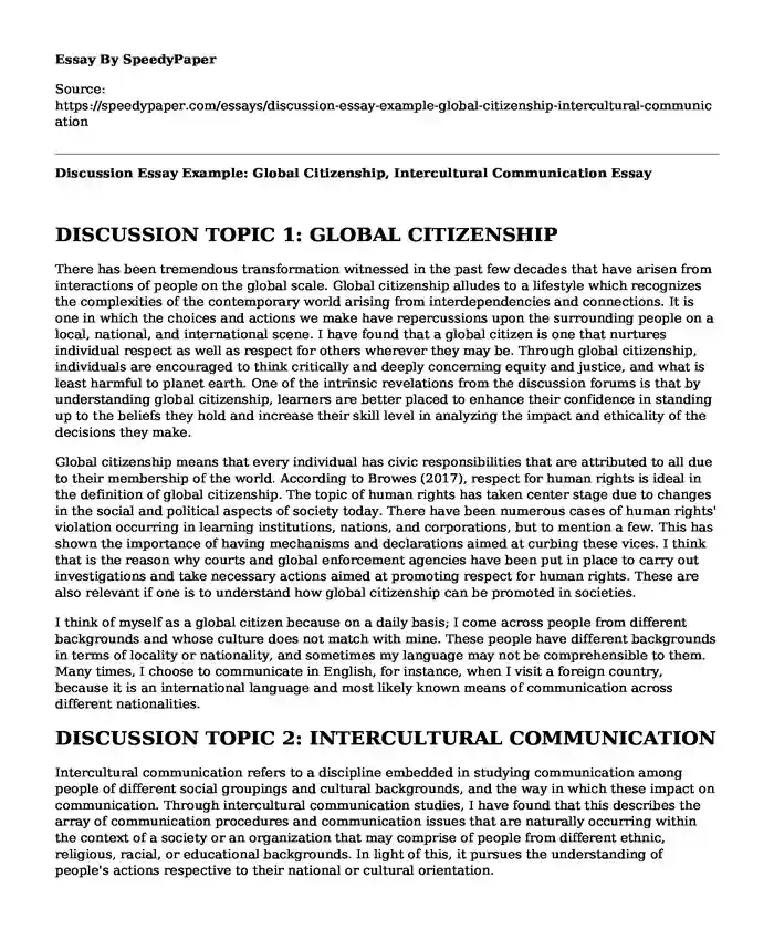 📚 Discussion Essay Example: Global Citizenship, Intercultural ...