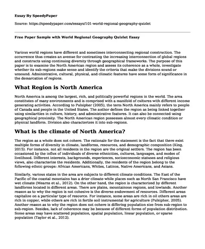 Free Paper Sample with World Regional Geography Quizlet