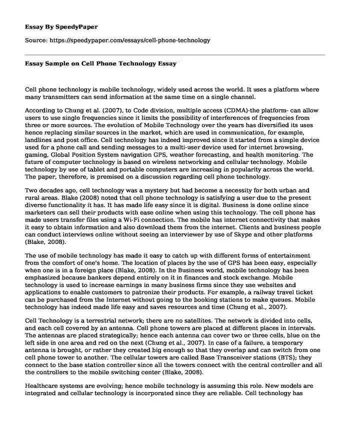 Essay Sample on Cell Phone Technology