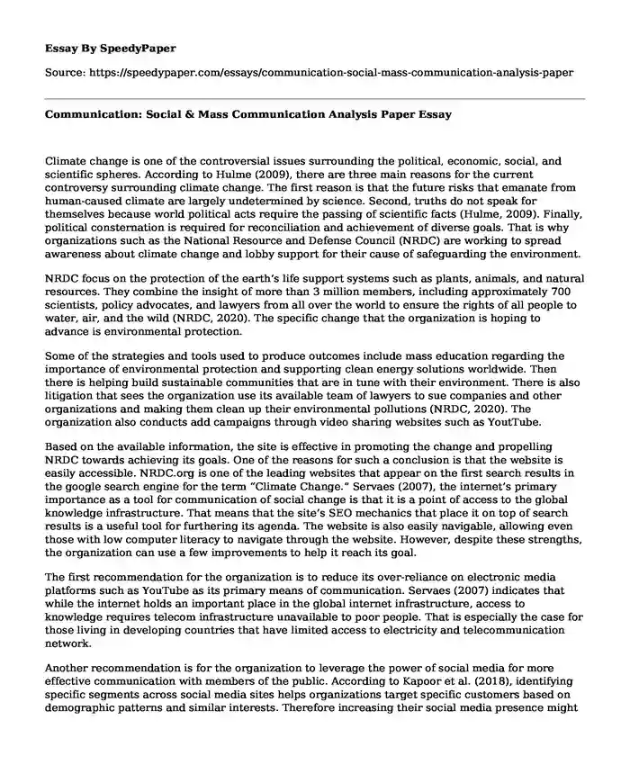 Communication: Social & Mass Communication Analysis Paper