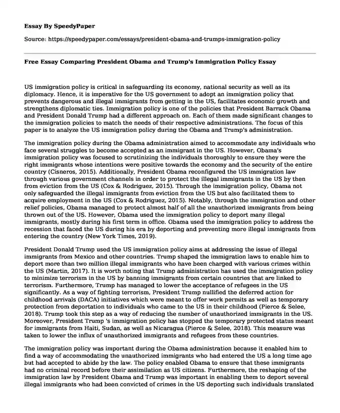 Free Essay Comparing President Obama and Trump's Immigration Policy