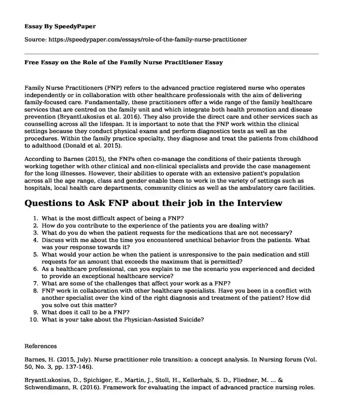 Free Essay on the Role of the Family Nurse Practitioner