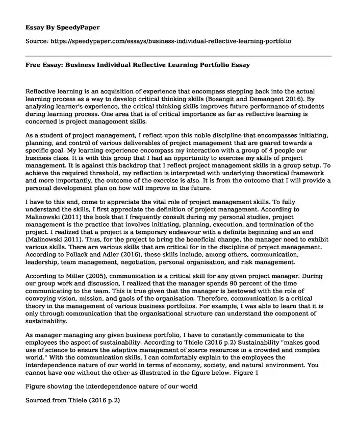 Free Essay: Business Individual Reflective Learning Portfolio