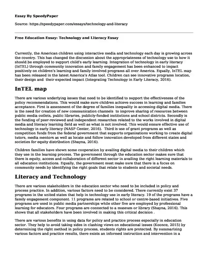 Free Education Essay: Technology and Literacy