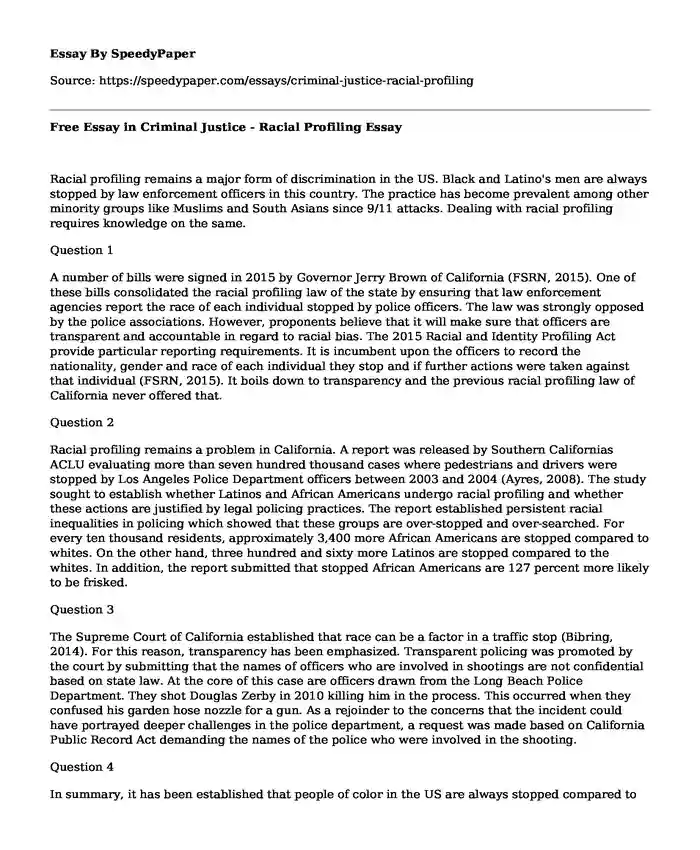 Free Essay in Criminal Justice - Racial Profiling