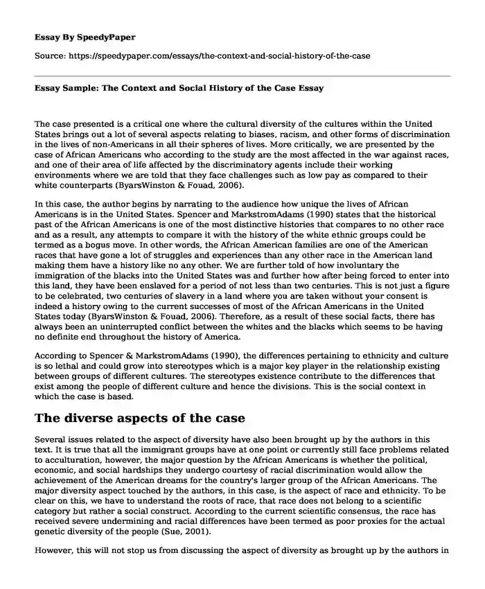Essay Sample: The Context and Social History of the Case
