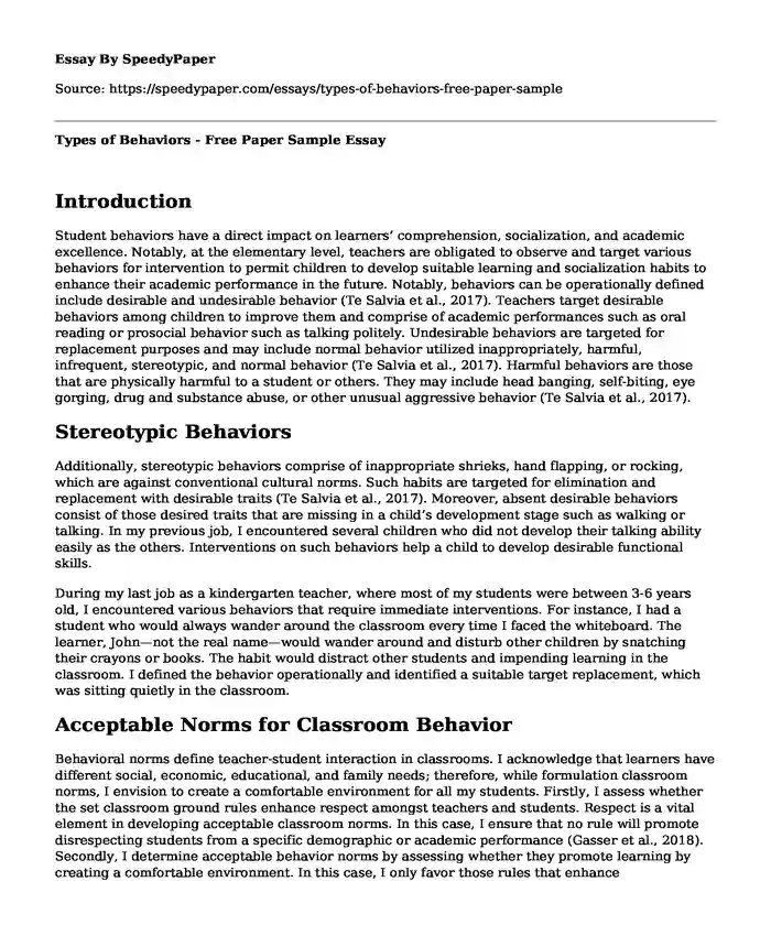 Types of Behaviors - Free Paper Sample