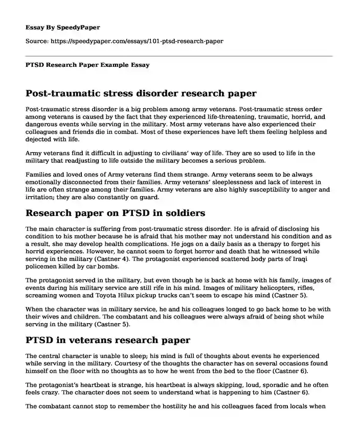 PTSD Research Paper Example