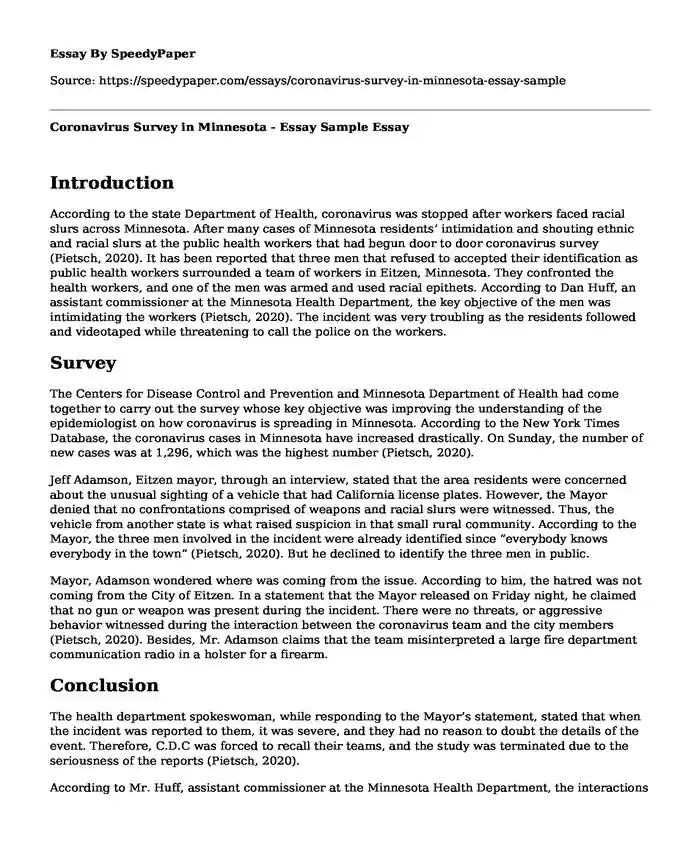 Coronavirus Survey in Minnesota - Essay Sample