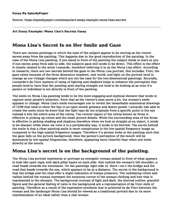 Art Essay Example: Mona Lisa's Secrets