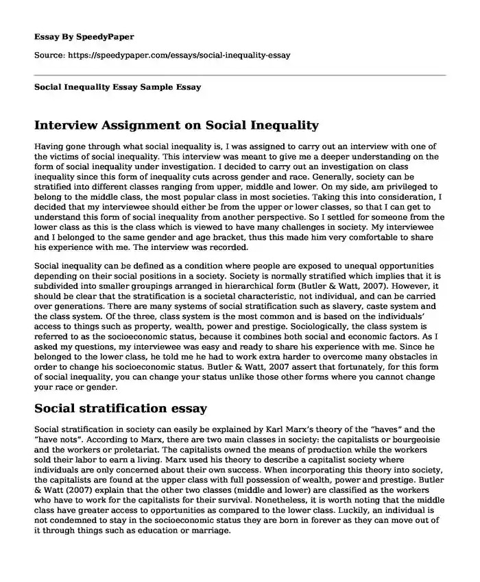 Social Inequality Essay Sample