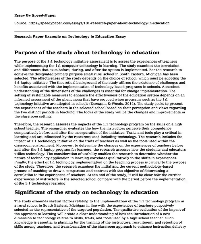 Research Paper Example on Technology in Education